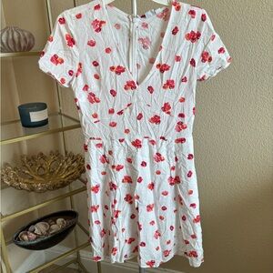 GAP White Red Floral Fit & Flare Dress V Neck Back Zip Size 4‎